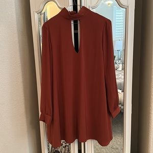 Keyhole long sleeve mini dress - burnt orange